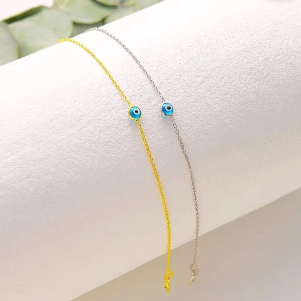 Evil Eye Bracelet, Silver Evil Eye Bracelet, Minimalist Bracelet